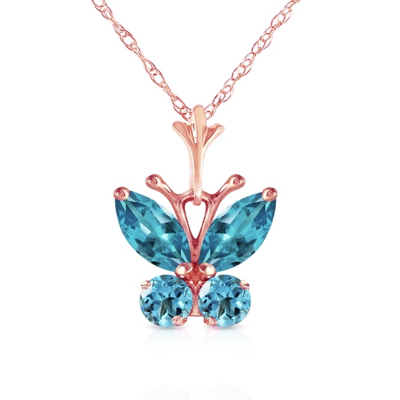 14K. GOLD BUTTERFLY NECKLACE WITH BLUE TOPAZ - Picture 3 of 7